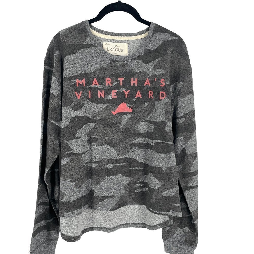 SALE League Martha's Vineyard Sweatshirt High Low Long Sleeve Grey Camo Print L